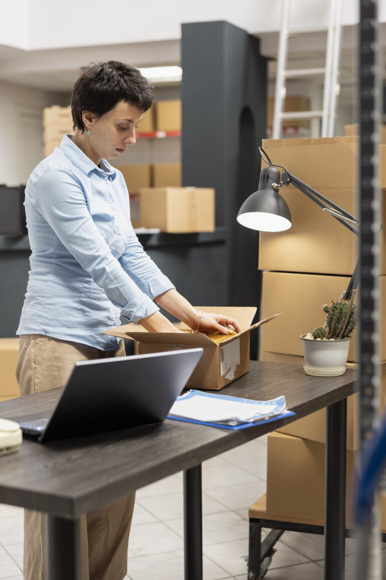 warehouse employee managing factory operations in a local storage room